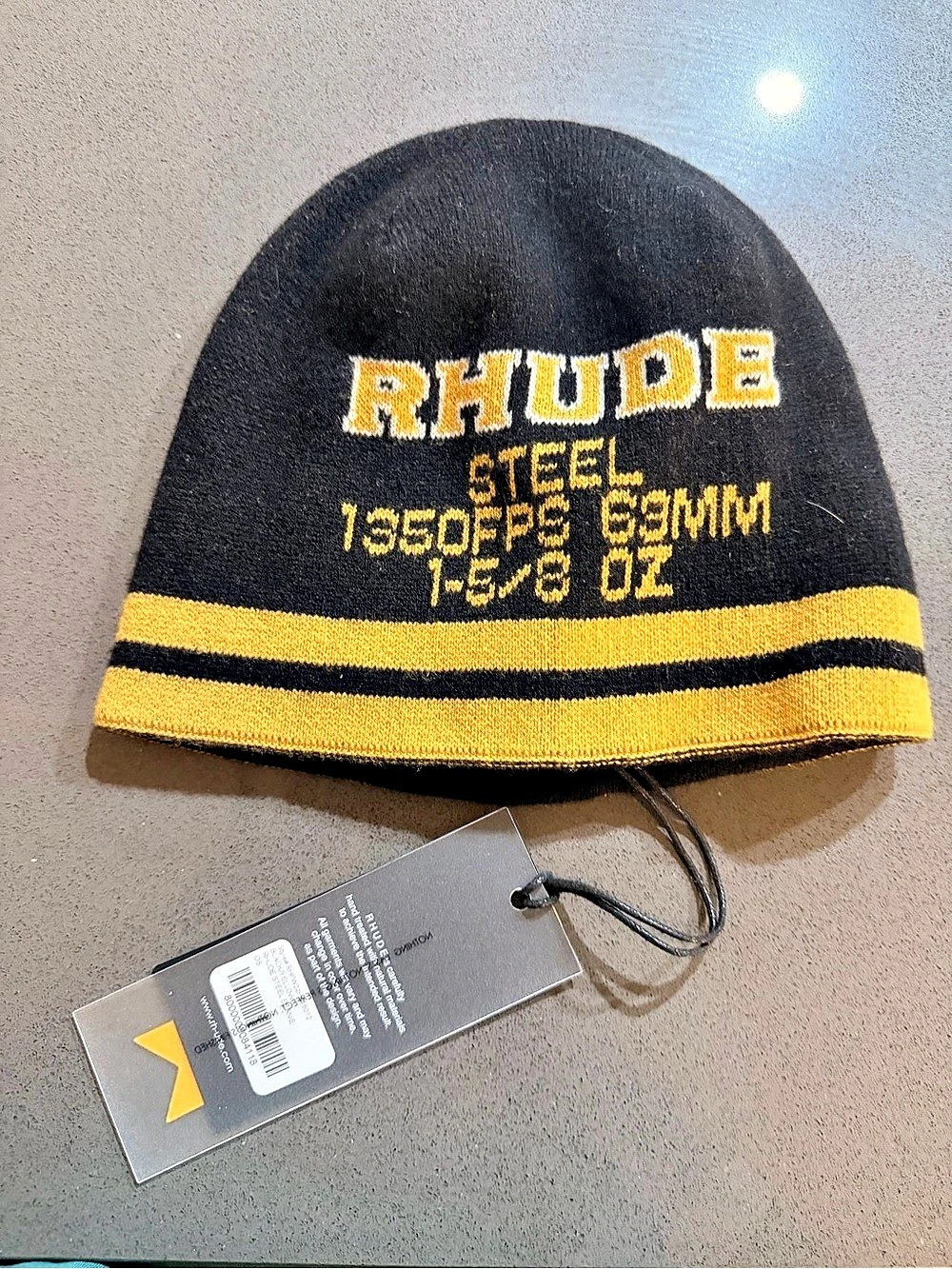 RHUDE Steel Beanie Black/Yellow Black & Yellow Beanie NWT